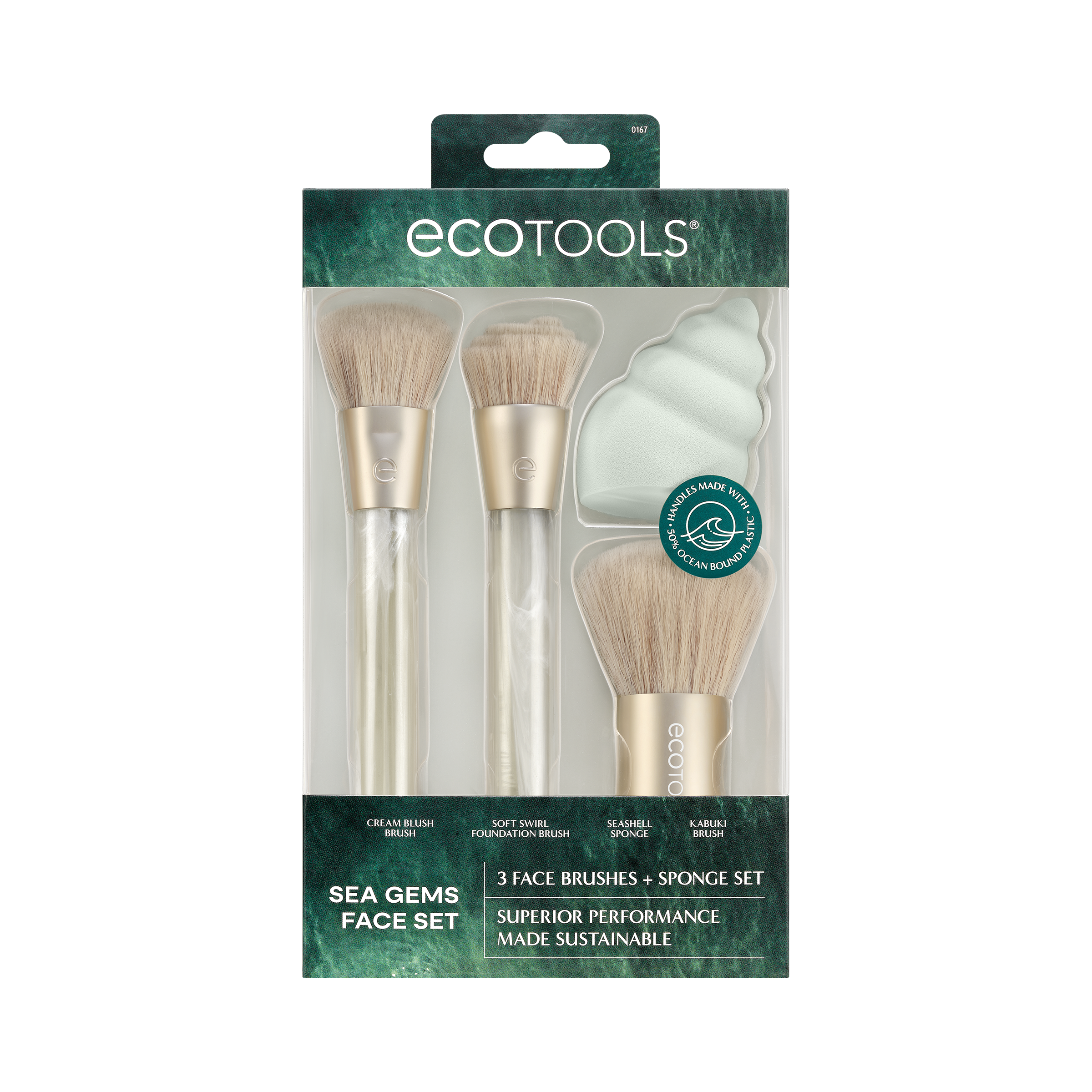 EcoTools Sea Gems Face Makeup Brush & Sponge Kit, 4 Piece Set