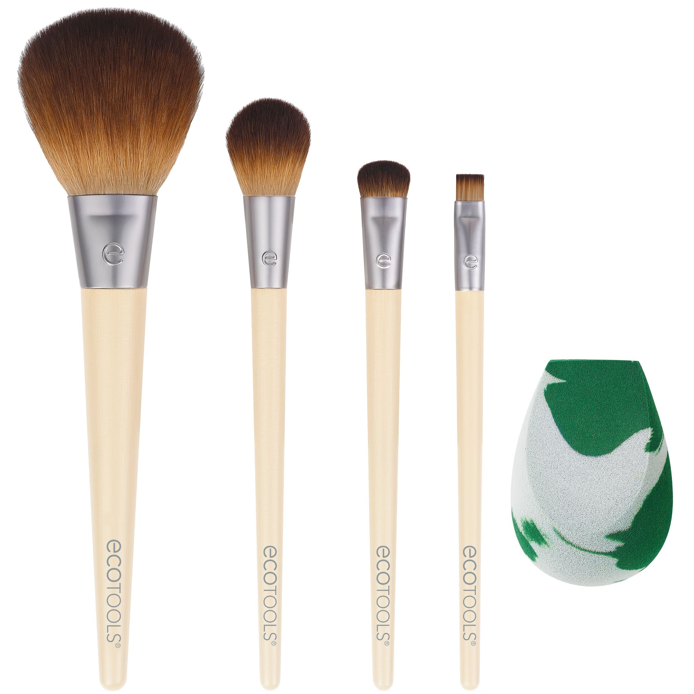 EcoTools Core Five Makeup Brush and Sponge Kit, For Eyeshadow, Blush,  Bronzer, Eyeliner, & Foundation, Makeup Blending Sponge, Brush Essentials,  5 Piece Set – EcoTools Beauty