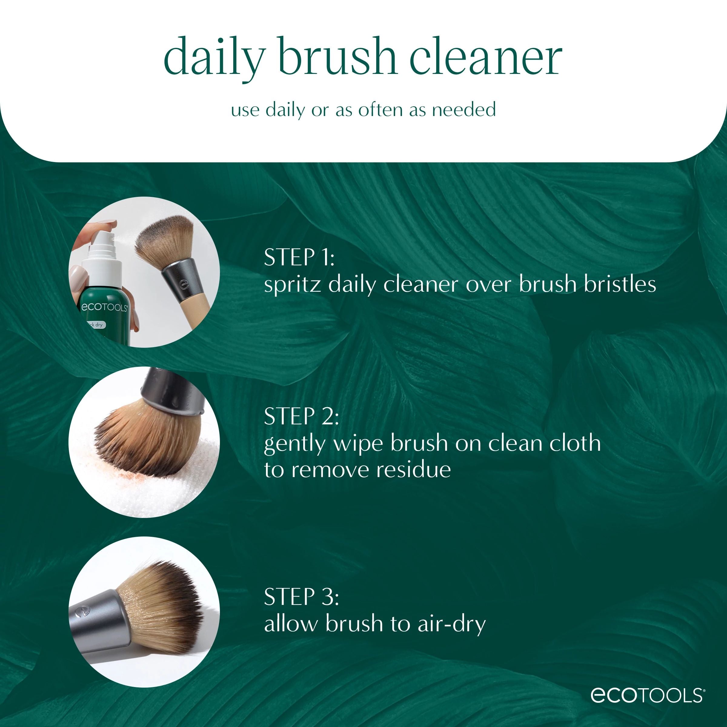 EcoTools Daily Brush Cleaner, Makeup Brush Cleanser Spray, Quick Dry Brush Spray, Fragrance Free