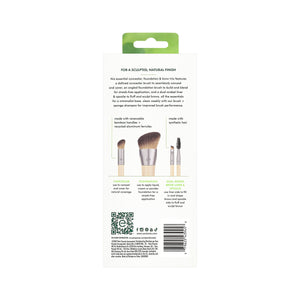 Back of ECOTOOLS makeup brush trio box with brush diagrams and usage text