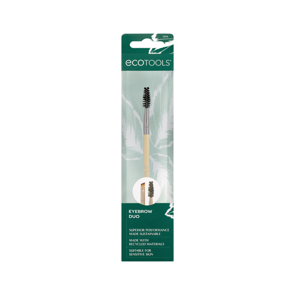 Eyebrow duo brush set in retail box, showing two-ended spoolie and angled brush