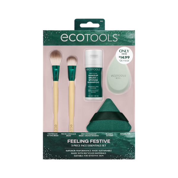 EcoTools 5-piece face essentials set box with green brushes and sponge