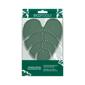 Green makeup brush cleansing pad blister pack with leaf-shaped silicone cleaning head
