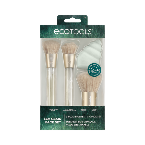 Ecotools Sea Gems face set packaging with 3 face brushes and makeup sponge