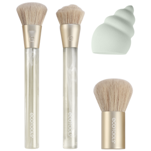 Sea Gems face brush set with three brushes, clear handles, and light bristles