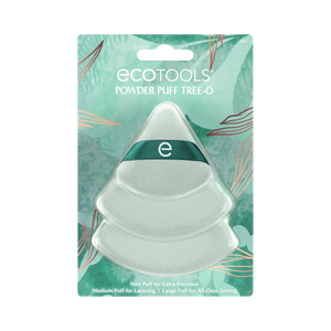 ECOTOOLS tree-shaped powder puff, pale green fabric, layered dome design