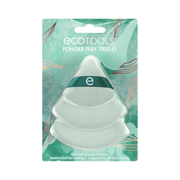 ECOTOOLS tree-shaped powder puff, pale green fabric, layered dome design