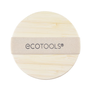 Round bamboo handle with ecotools logo and mesh-textured grip top