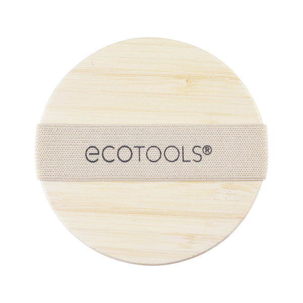 Round bamboo handle with ecotools logo and mesh-textured grip top