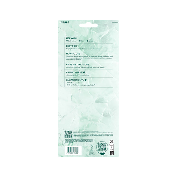 Back of ecotools body massager package with instructions and icons