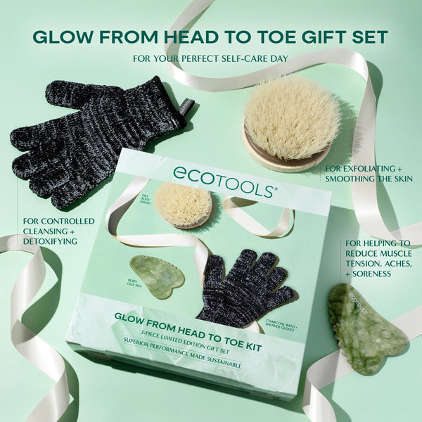 Ecotools glow from head to toe gift set with exfoliating gloves and body brush