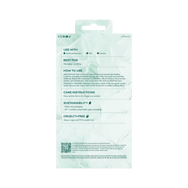 ECOTOOLS jade roller set package back with care instructions and usage text