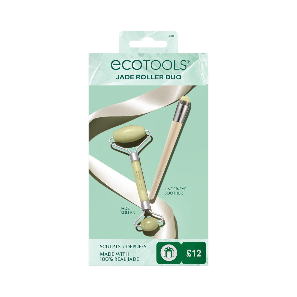 Jade roller set with two oval light green stone rollers and curved silver frames