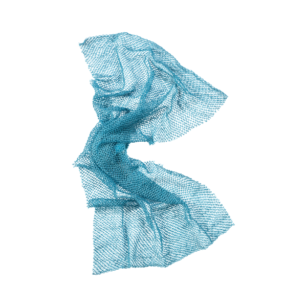 Teal mesh exfoliating bath net, folded looped scrubbing pad