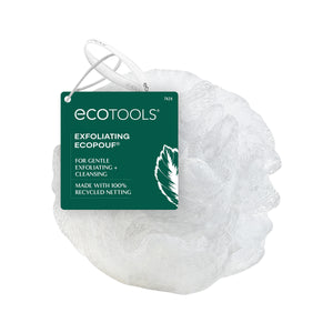Delicate eco pouf, white round exfoliating mesh with hanging loop