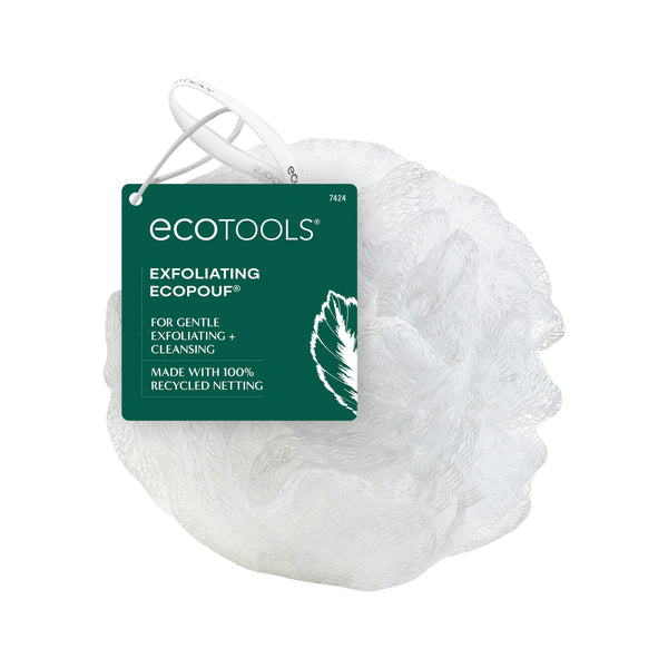 Delicate eco pouf, white round exfoliating mesh with hanging loop
