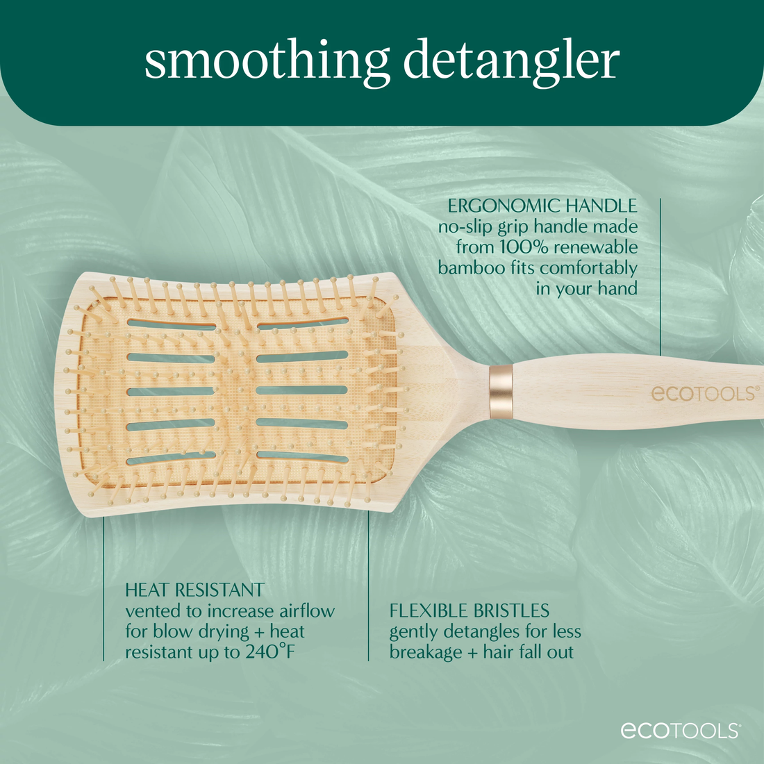 EcoTools Smoothing Detangler Hairbrush, Brush For Wet Or Dry Hair,  Pain-Free Detangling, Style & Smooth Hair, Heat Resistant Brush, Renewable  Bamboo & Flexible Bristles, Vegan & Cruelty-Free, 1 Count – EcoTools Beauty
