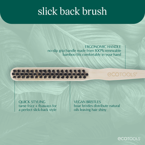 Slick back brush with black bristle row on cream handle, labeled ecotools