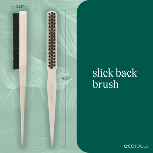 Slick back brush size graphic showing cream handle and black bristle head