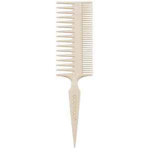 White double-sided hair comb with long teeth and short teeth along the head