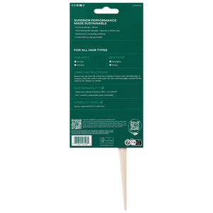 Wide tooth comb back-of-pack card, sustainability and care info for Better Brush ecotools