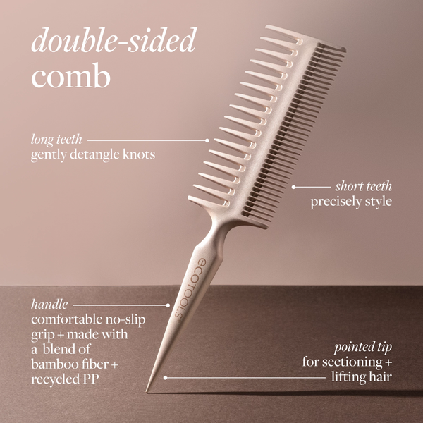 Double-sided comb with long teeth for detangling and short teeth for styling