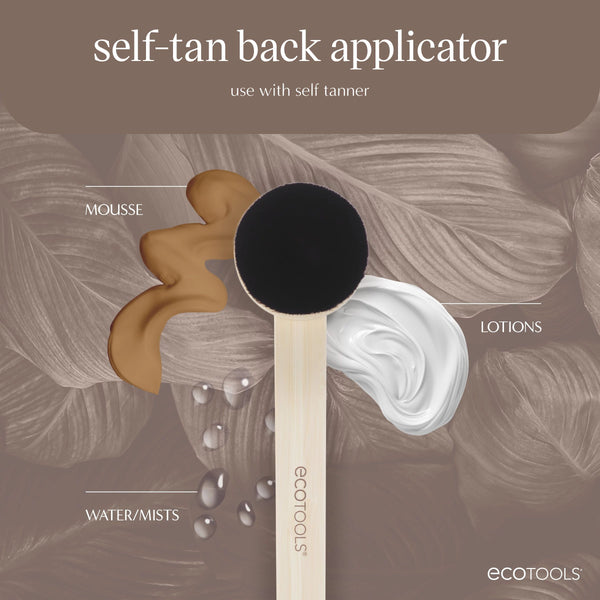 Self-tan back applicator with round black foam head and light handle