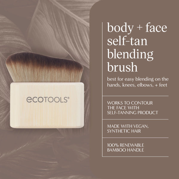 Self-tan blending brush with dome-shaped bristle head and bamboo handle, ecotools