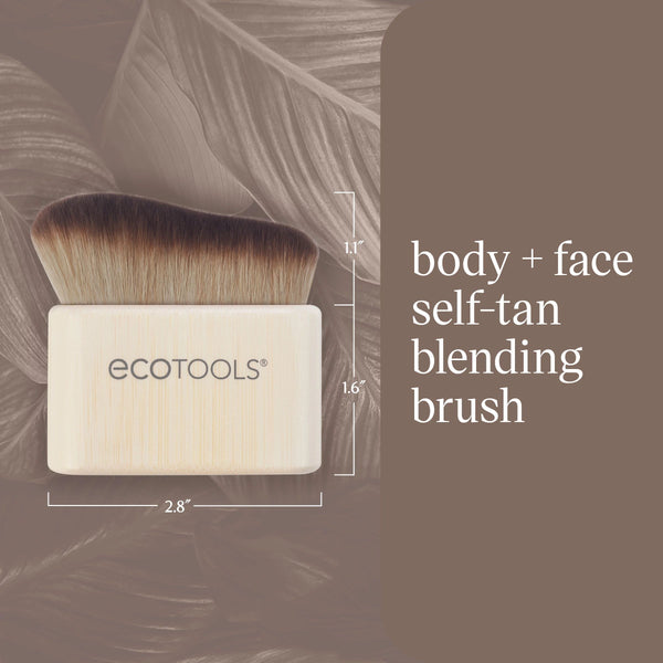 Body and face self-tan blending brush with angled bristles and light bamboo handle