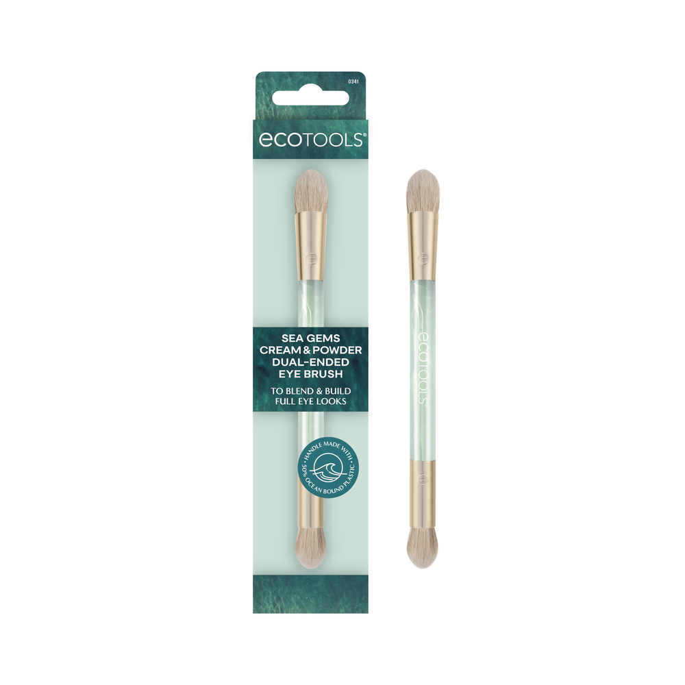 Dual-ended eye brush with two blending tips, cream & powder makeup brush