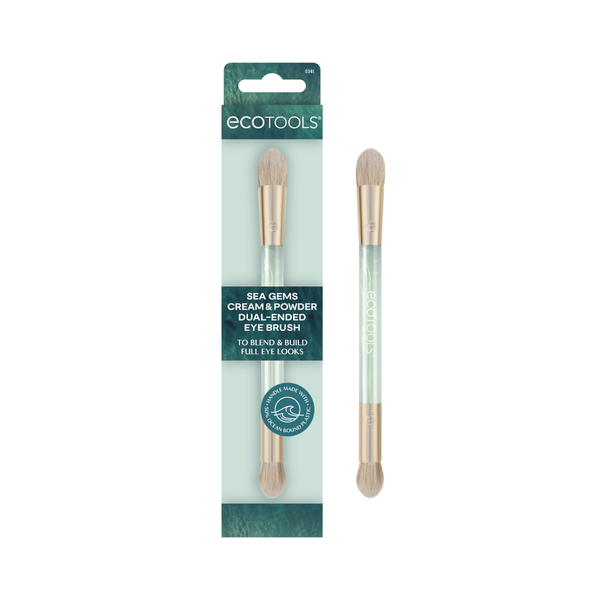 Dual-ended eye brush with two blending tips, cream & powder makeup brush