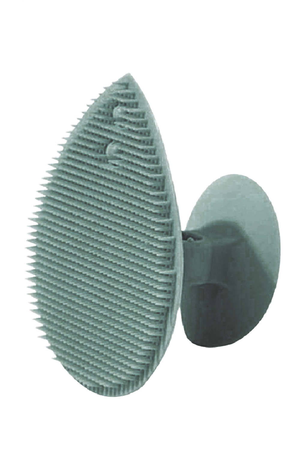 Light gray silicone facial scrubber pad with ridged texture, round shape