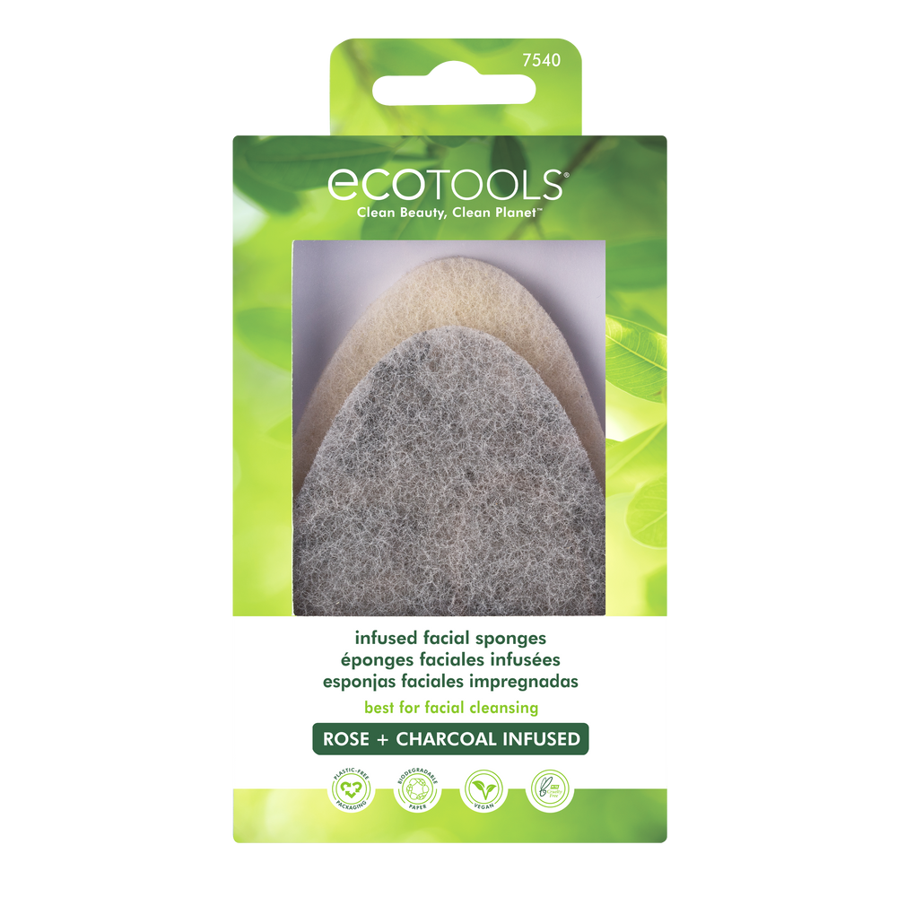 Infused facial sponges, light beige and dark gray teardrop pads