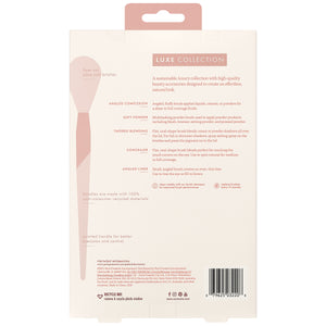 Back of ECOTOOLS Luxe Collection brush kit box with brush shape diagrams and product details