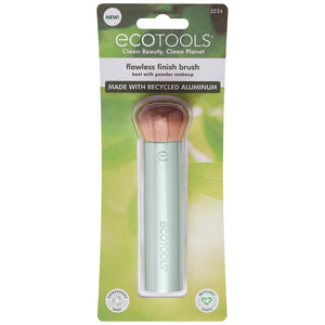 ecotools powder makeup brush in blister packaging with teal handle and brown bristles