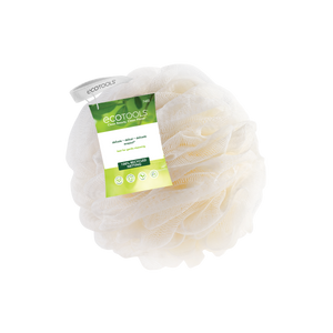 EcoTools delicate bath sponge in cream/white, with product label