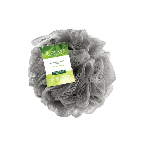 EcoTools delicate bath sponge in gray, with product label