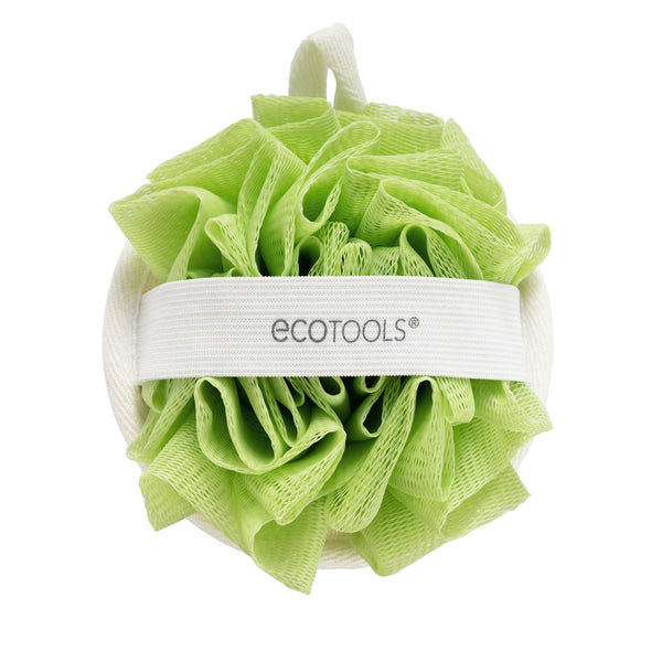 Green loofah puff cleansing pad with ECOTOOLS® band, ruffled scrub surface