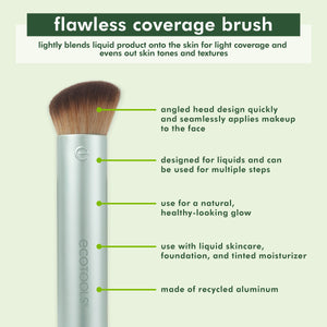 Flawless coverage makeup brush with angled head for applying liquid foundation
