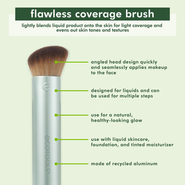 Flawless coverage makeup brush with angled head for applying liquid foundation