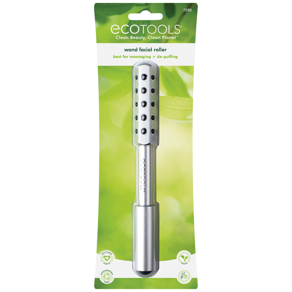 ECOTOOLS wand facial roller on retail card with silver perforated head