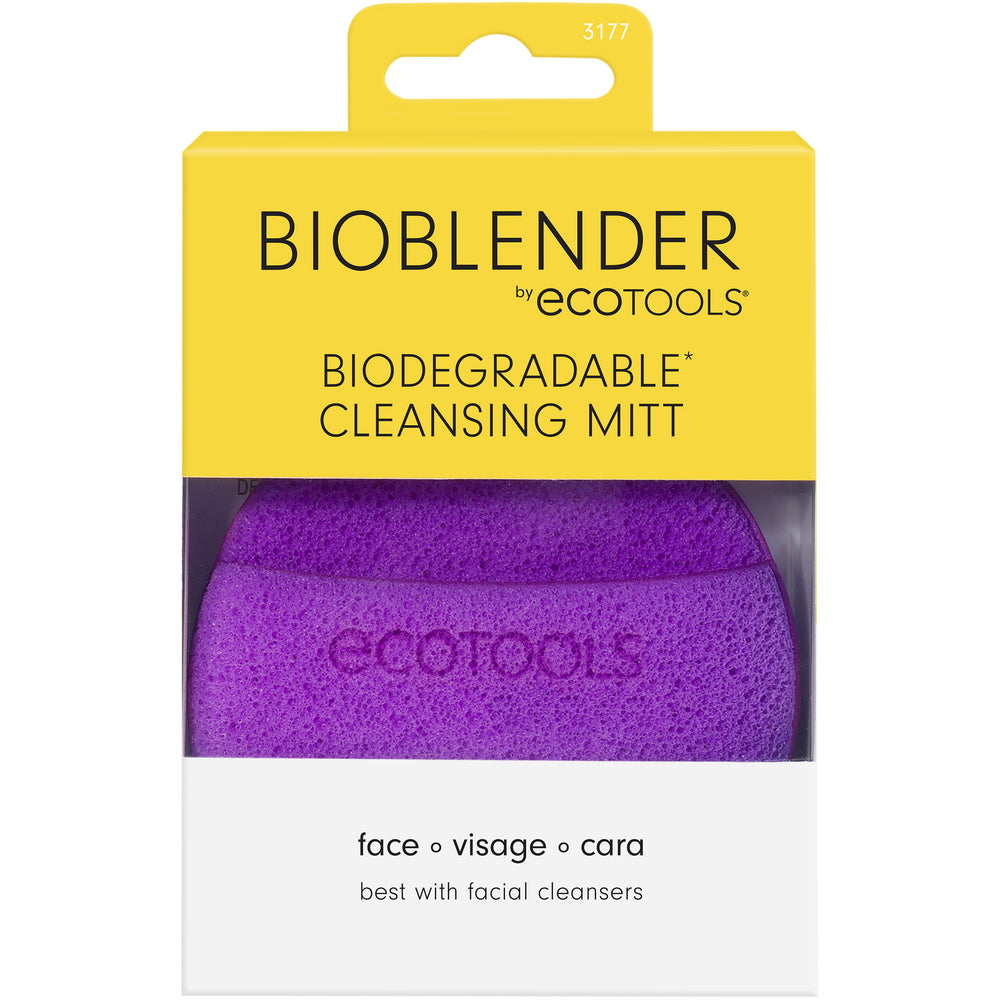 Purple facial cleansing sponge with loop string, soft textured surface by ecotools