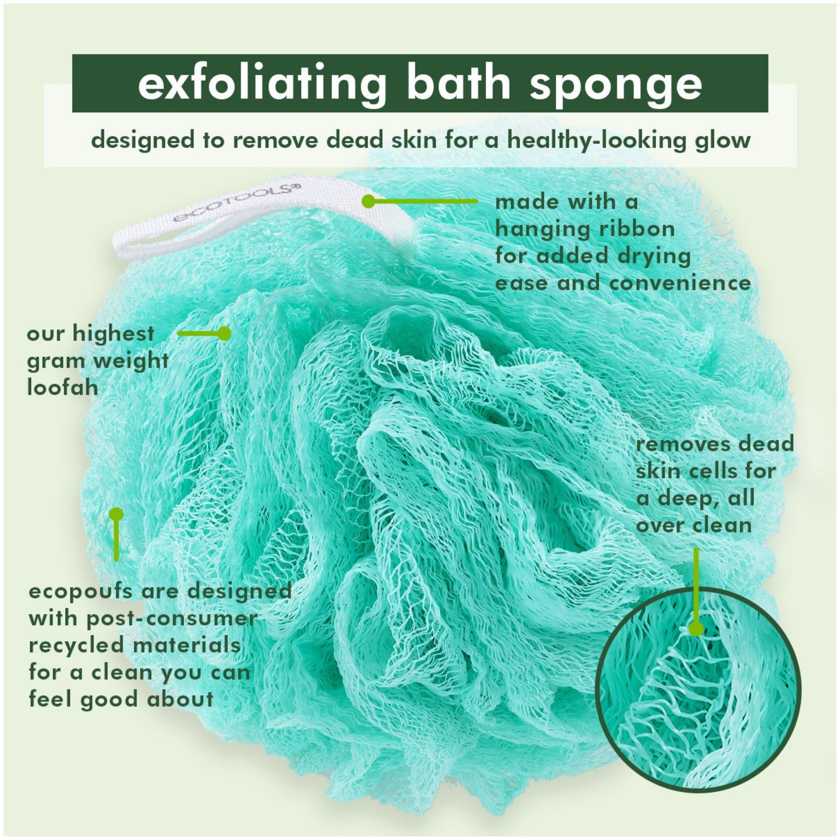 Ecotools Exfoliating Sponge - Peeling-Schwamm Aus Bambus & Baumwolle, Türkis