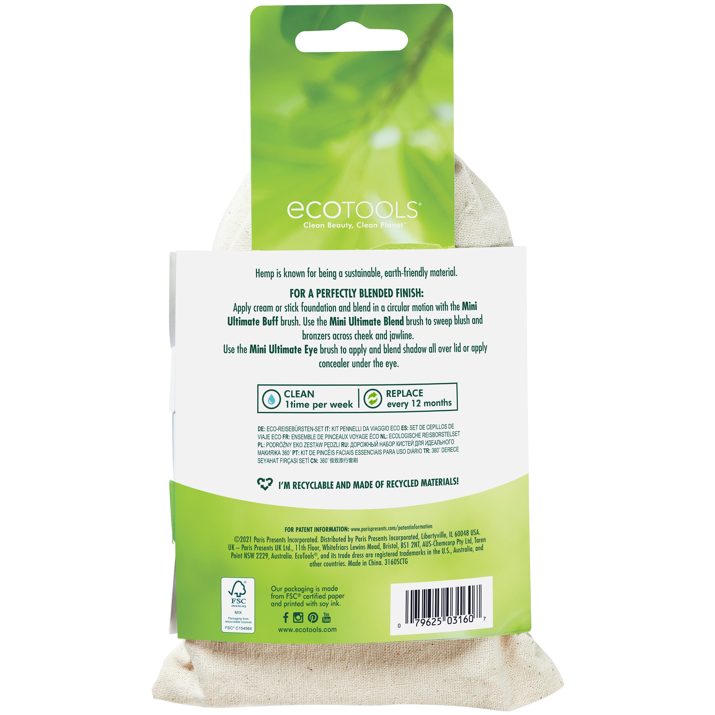 360 Ultimate Compact Hemp Makeup Brush Kit EcoTools Beauty
