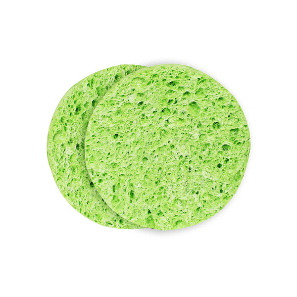Green mask remover sponge pair, round porous texture