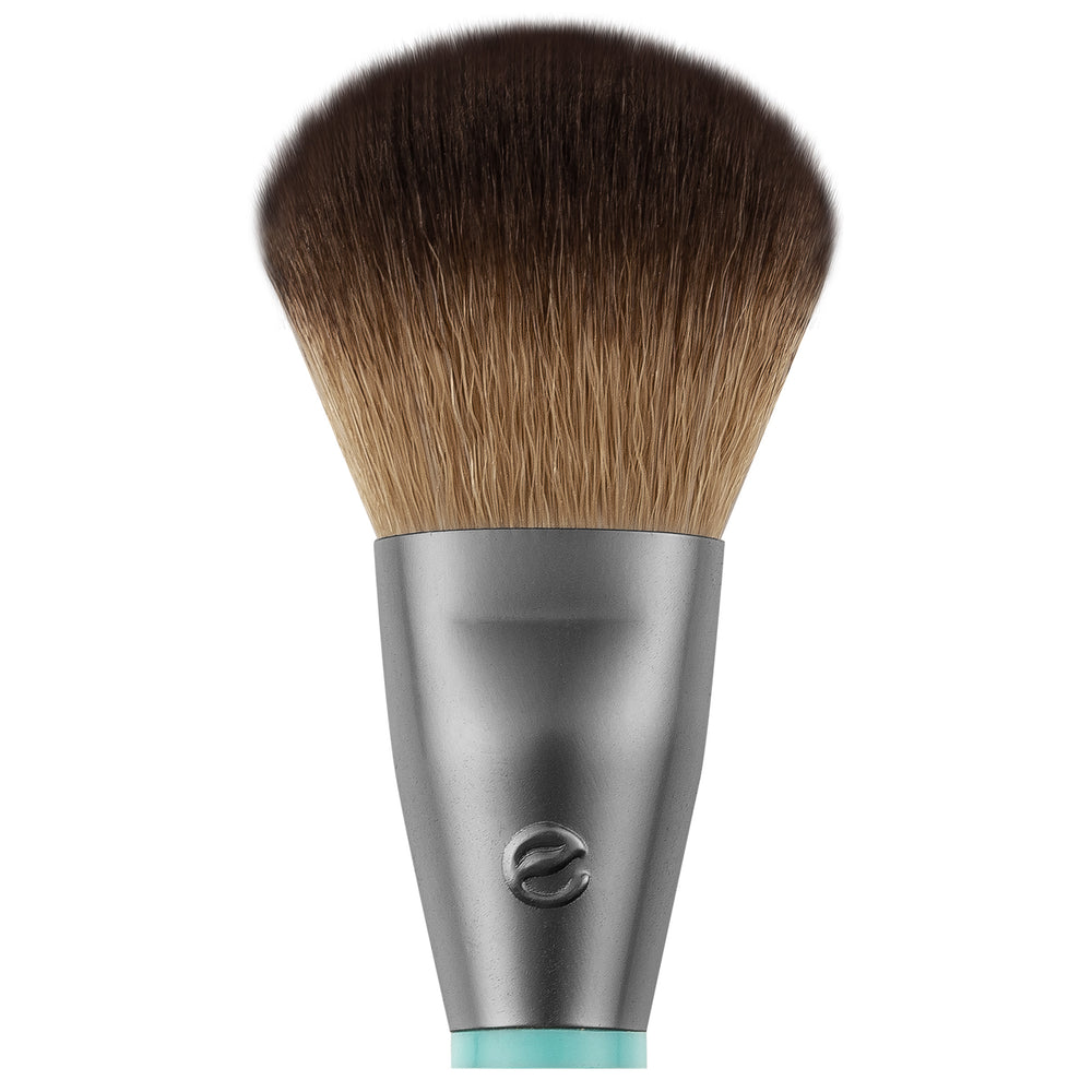 Conceal and highlight makeup brush head with brown bristles and silver handle