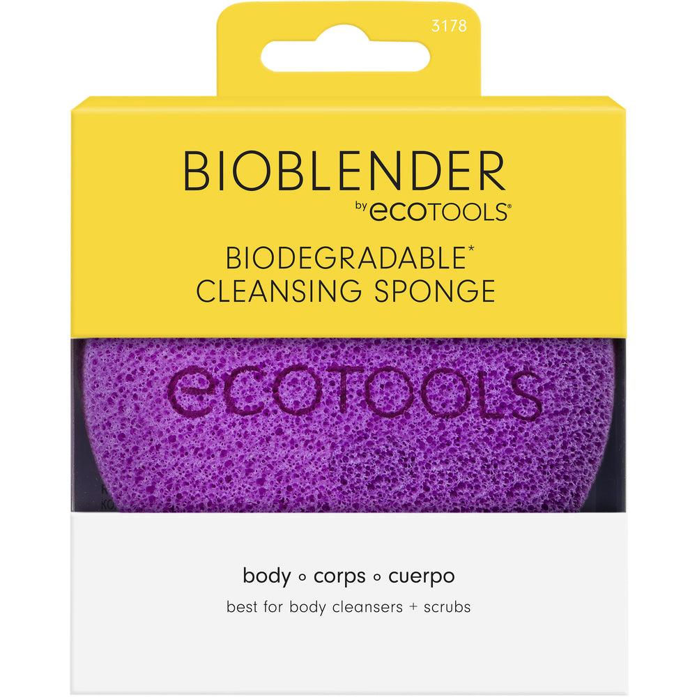 Purple round cleansing sponge with embossed etocolors logo