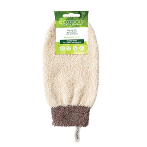 ECOTools cleansing mitt in beige with dark grey cuff and hanging tag