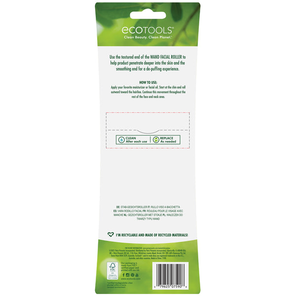 ECOTOOLS wand facial roller package back with usage directions and info